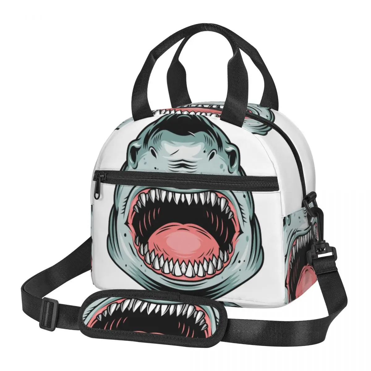 

Portable Lunch Bag Colorful Aggressive Shark Head Insulated Cooler Bag Thermal Food Picnic Lunch Bag for Women Kids