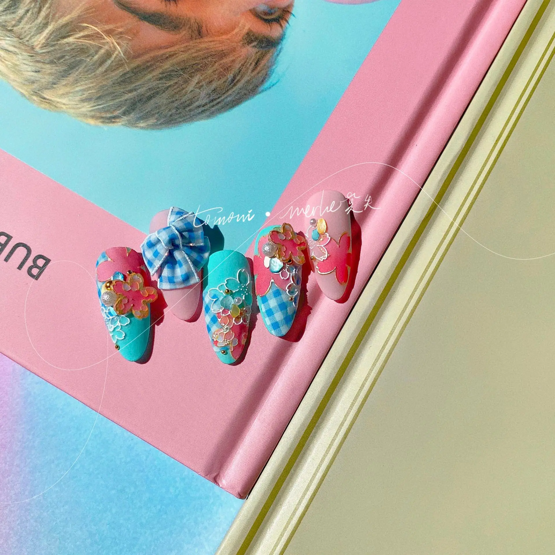 Литература и искусство 5D розовые цветы рельефные наклейки для ногтей DIY