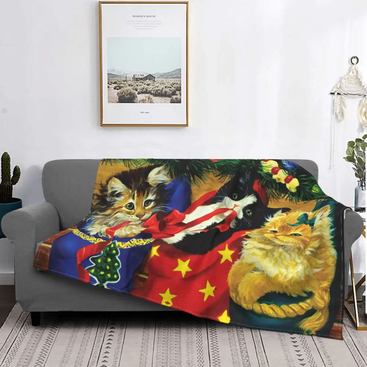

Merry Christmas Knitted Blankets New Year Cute Cat Fleece Throw Blanket Airplane Travel Decoration Soft Warm Bedspread