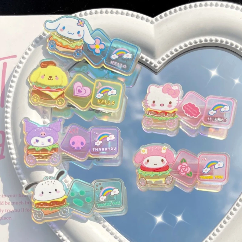 

Sanrio Лазерная заколка для волос с бургерами кавайная моя мелодия коричник девочко сердце сладкий Утконос зажим головной убор Рождественски...