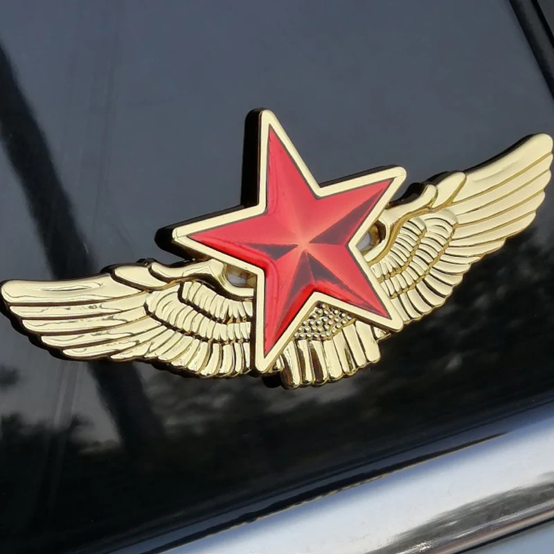 

Front Hood Door Decoration Five-Pointed Star Wings Personalized Car Stickers Metal Creative Car Window Tailgate Side