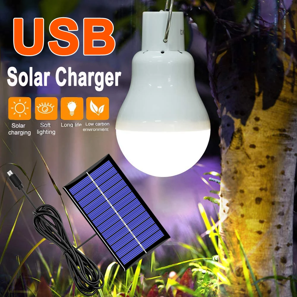 

USB Rechargeable Portable Solar Light Bulb Outdoor Solar Lamp Garden Courtyard Emergency Light Bulb Solar Panel Solar Charger