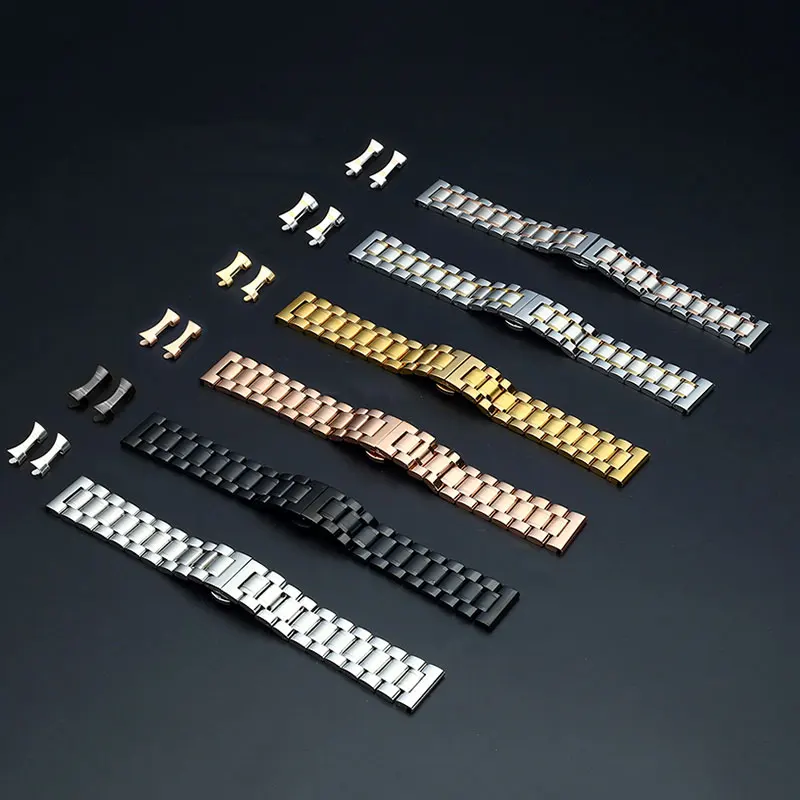 Flat Elbow Universal Stainless Steel Strap 22mm 12-24mm with Double Press Butterfly Clasp Men Women Wrist Watchband +Free Tools