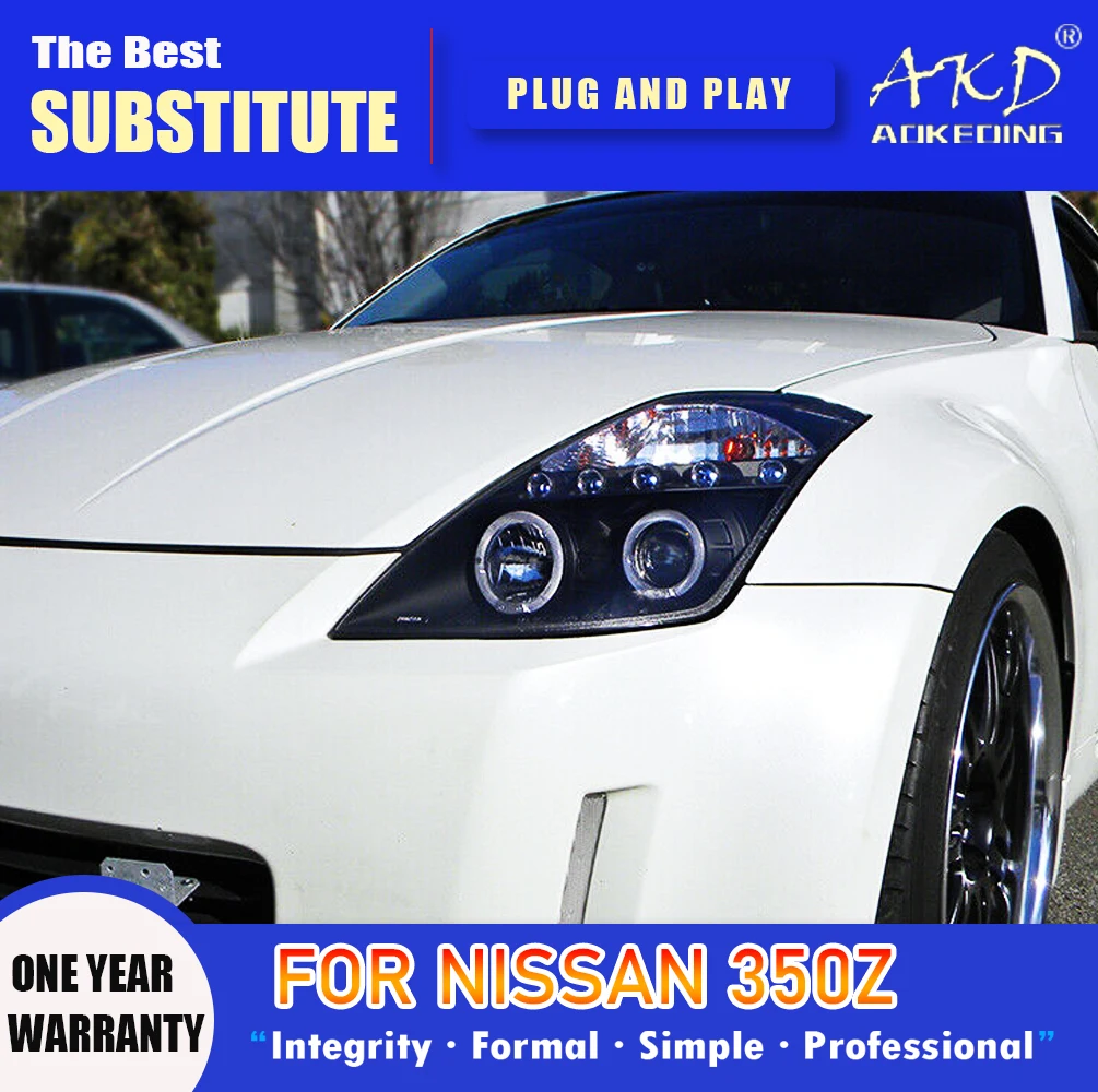 Фото AKD тюнинг автомобильных фар для Nissan 350Z 2003-2008 фары светодиодсветодиодный 350Z DRL ходовые огни Bi-Xenon Beam Противотуманные фары с ангельскими глазка... №1