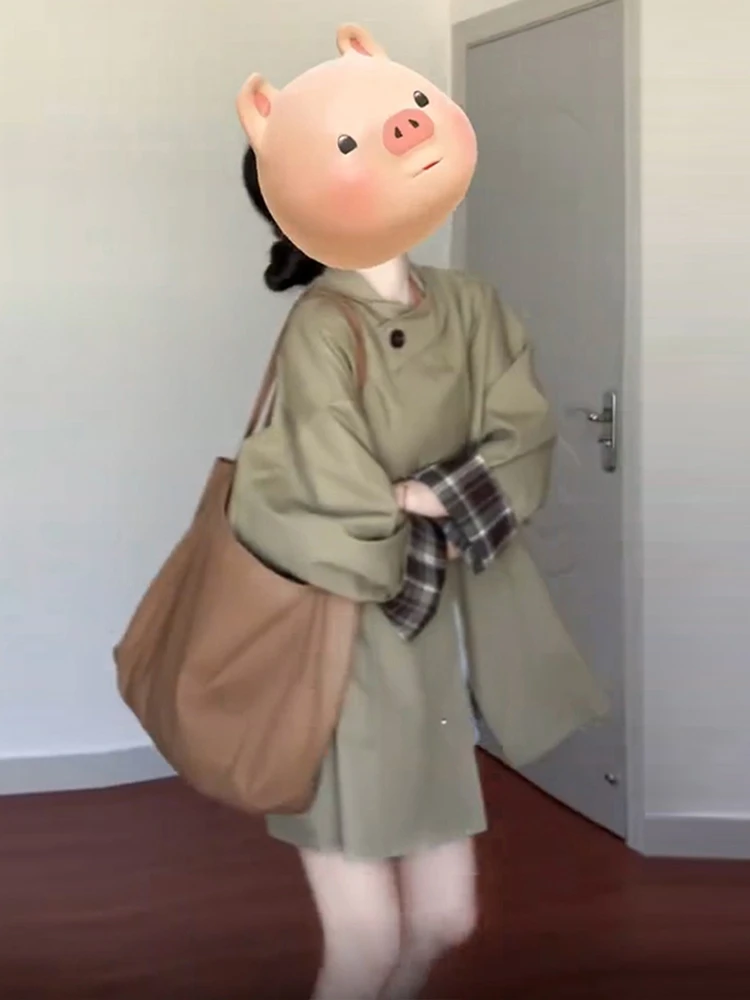 Khaki Trench coat Outerwear Women Spring and Autumn 2024 New Popular Small Korean Series Short Coat This Year