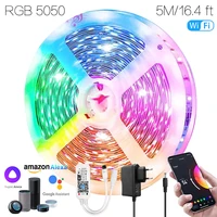 wifi smart tv backlight iuces rgb 5050 12v ruban led flexible lamp suitable for alexa google assistant 16color 16 4ft 5meters