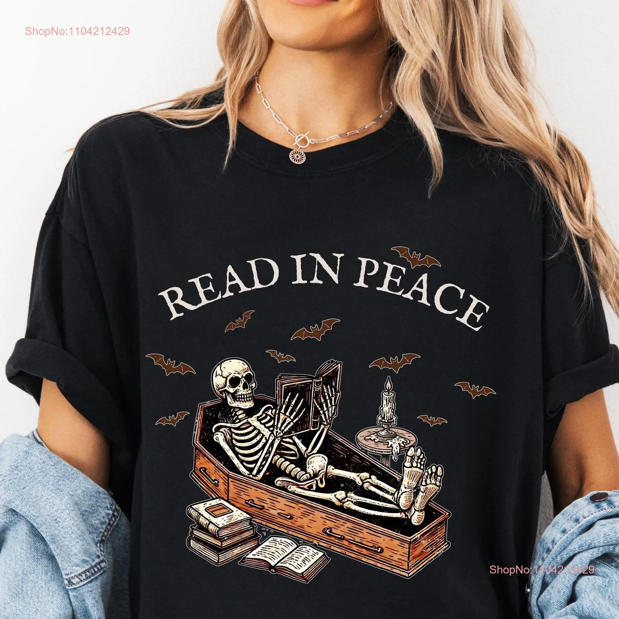 Рубашка Read in Peace Skeleton Book T Reading Lover Футболка на Хэллоуин Bookish с длинными или