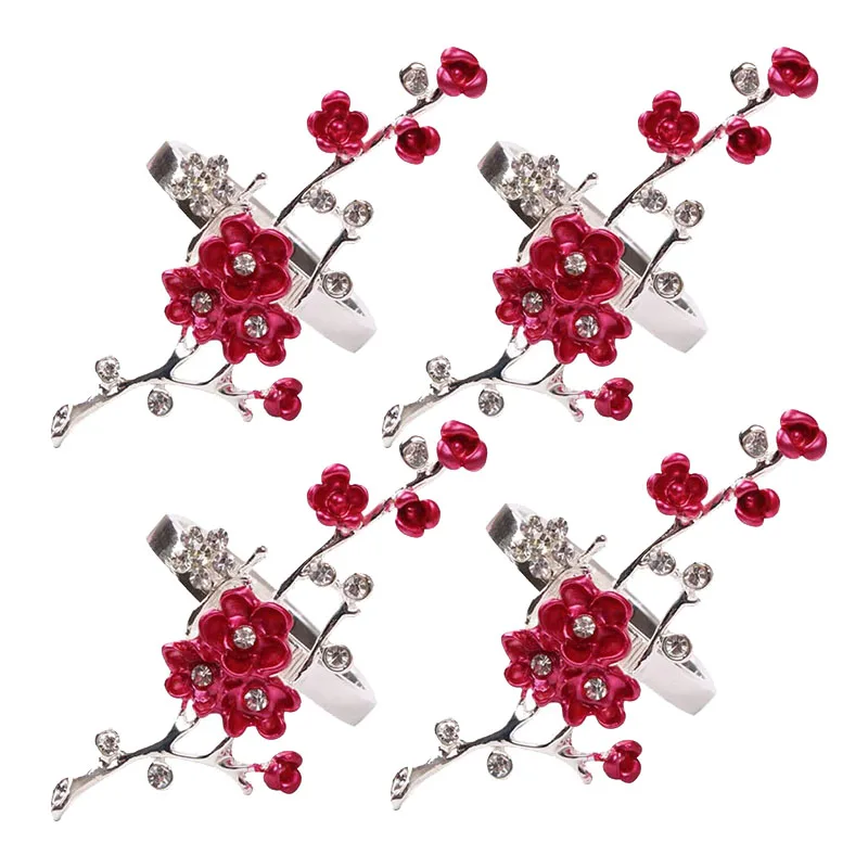 

Набор из 4 кольца для салфеток, искусственные кольца для салфеток для свадеб, семейных ужинов, вечеринок (цветок сливы)