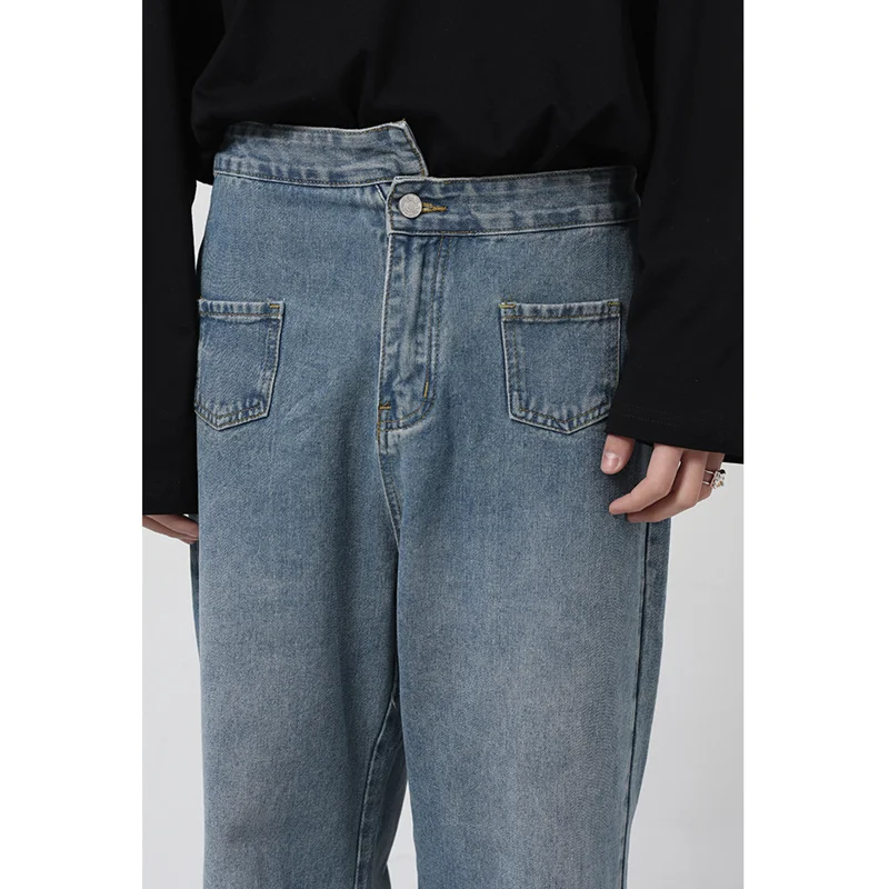 Men Clothing 2022 New Recreational Comfortable Blue Irregular Jeans Loose Temperament Versatile Wide Leg Trousers Autumn Female