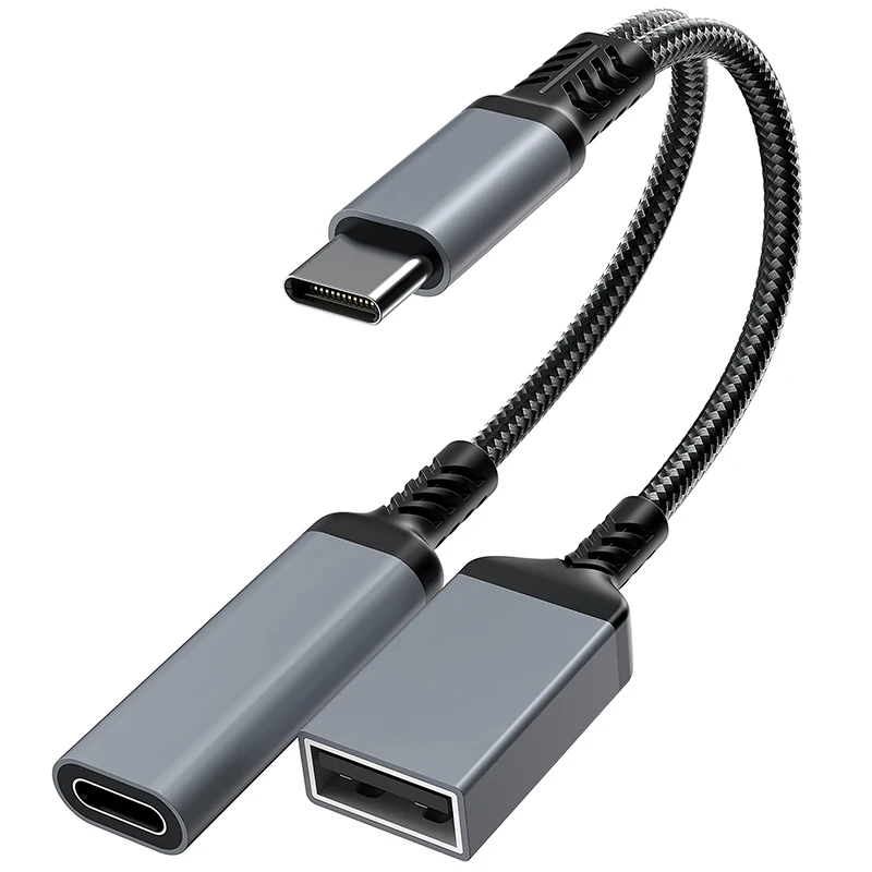 USB-кабель два в одном OTG с адаптером для зарядки PD Адаптер типа C к USB A двумя портами