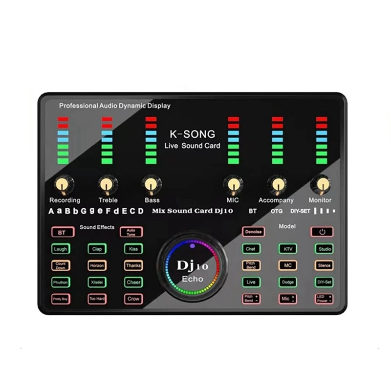 

HOT-DJ 10 Sound Card for Karaoke Podcast Recording Live Streaming Mixed Noise Control Core, Wireless Bluetooth