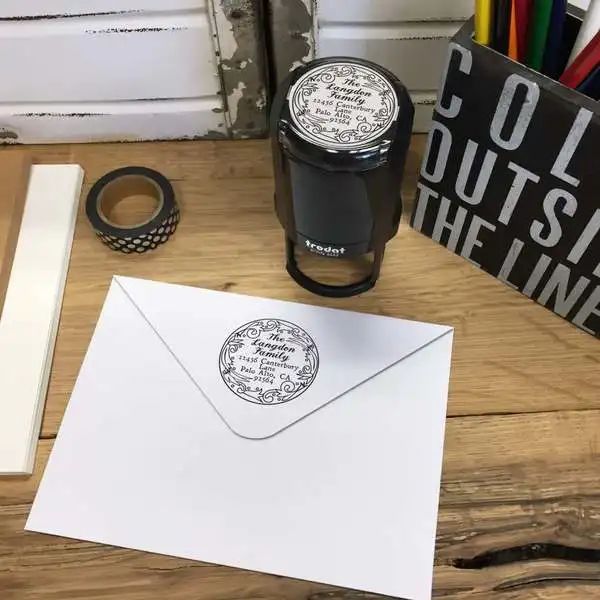 

Personalized Round Self-Inking Rubber Stamp - The Langdon
