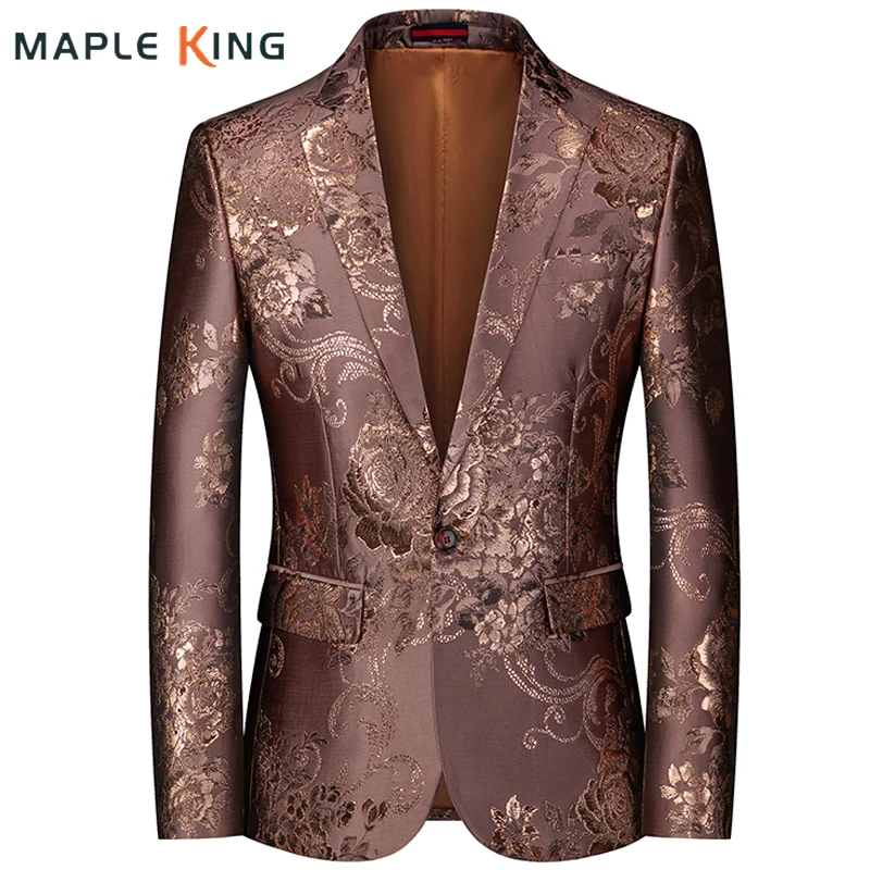 Men Wedding Suits Groom Floral Brazer Hombre Costume Homme De Luxe 2022 Mens Party Dinner Prom Slim Stylish Blazer Jacket Coats