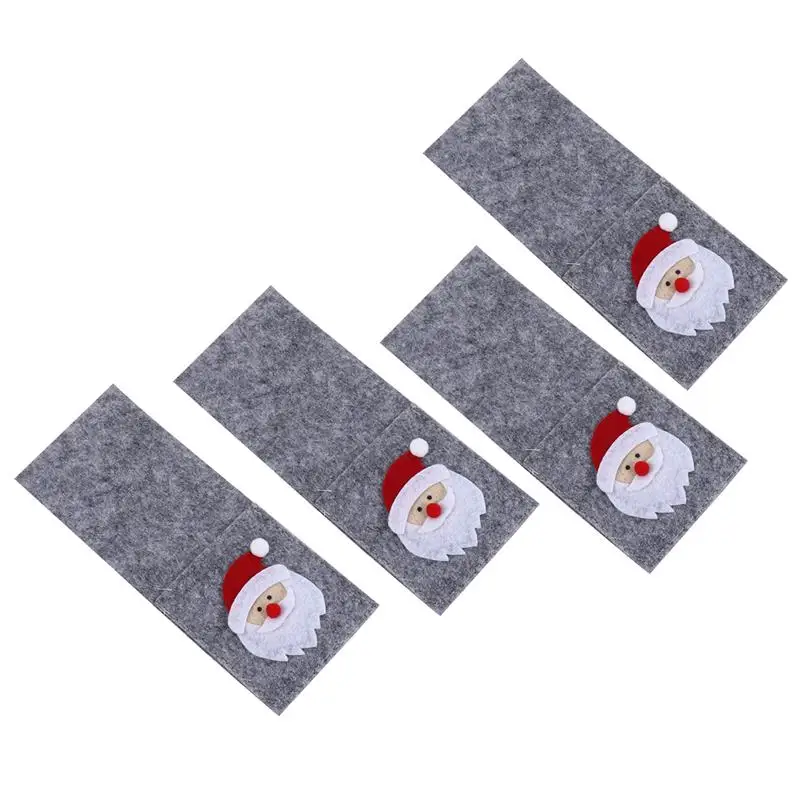 

4Pcs Christmas Tableware Cover Knife Fork Storage Bags Christmas Elk Santa Claus Decorative Cloth Pouch Tableware Holder 20x8cm