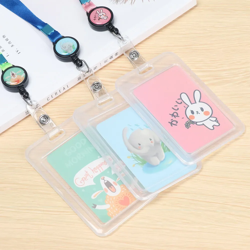 Cartoon Cute Retractable Name Badge Holder Work Card Bank Credit Card ID Business Case Students Bus Card Case With Lanyard