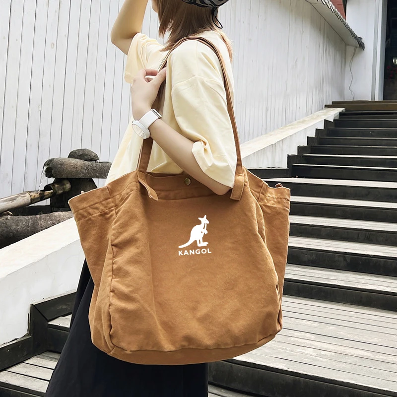 Kangol Women Travel Shopping Bag Large Capacity Canvas Shoulder Bag Lady Student Book Handbags Tote Bag Crossbody Bags