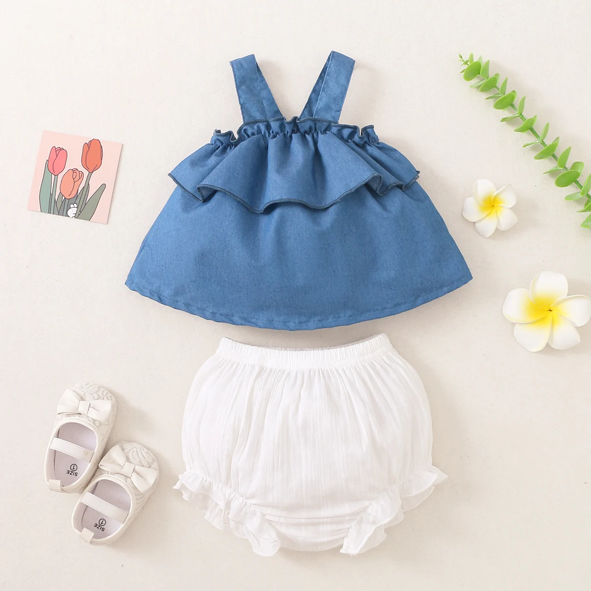 

Hibobi Baby Girl Cute Ruffle Halter Top Shorts Two-piece