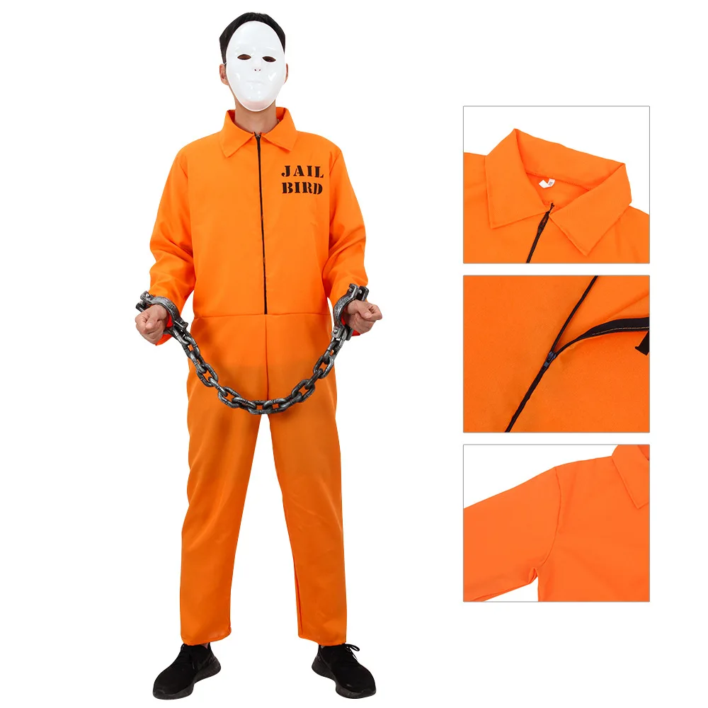 

Cosplay Scary Prisoner Convict Costume Sets Unisex Halloween Fancy Dress Chirstmas Carnival Criminal Jailbird Inmate Jumpsuit