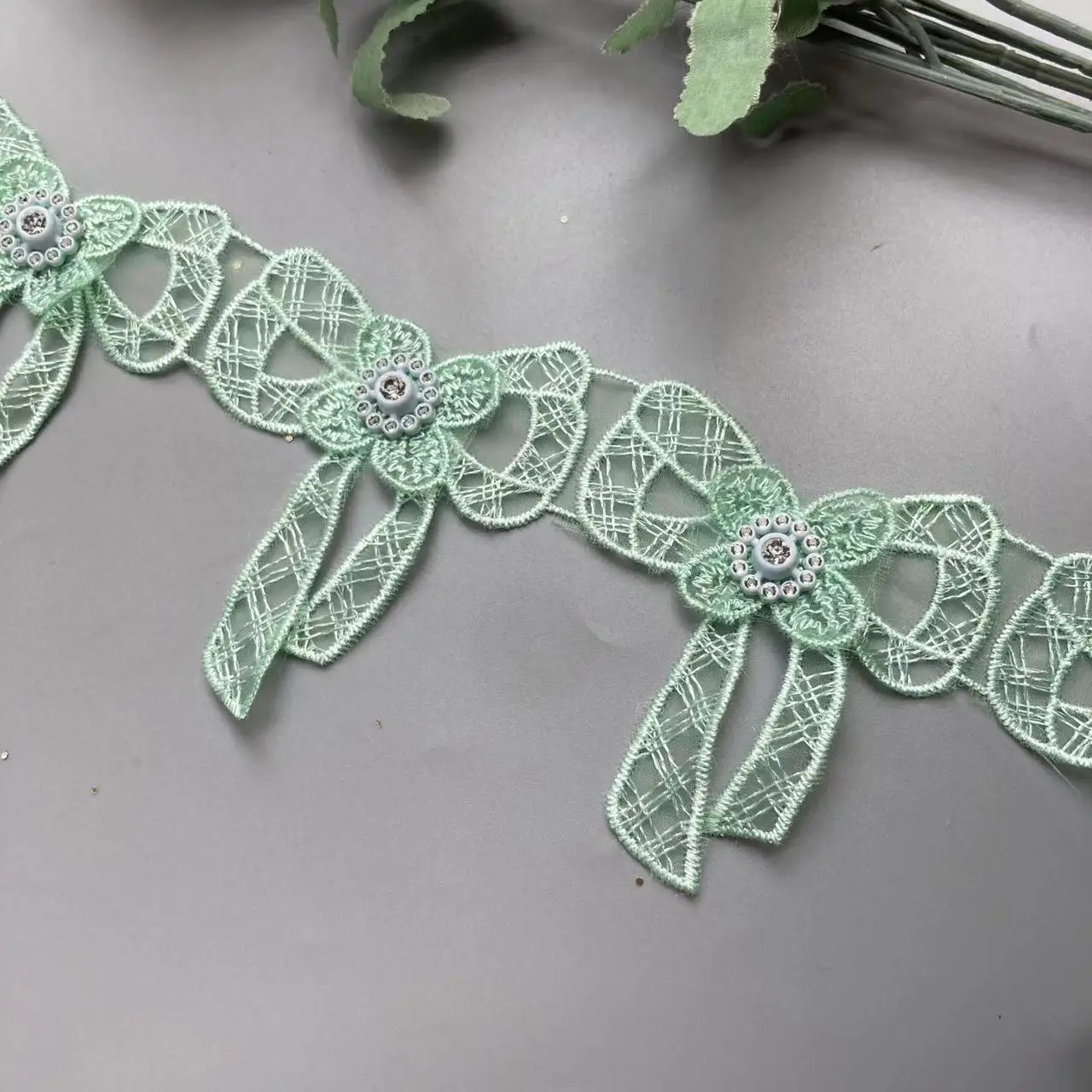 1 ярд Зеленая бабочка цветок растворимая органза кружевная отделка свадебная