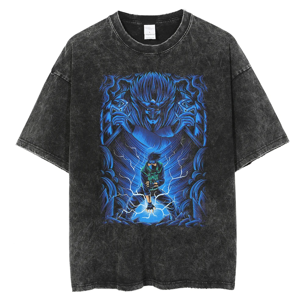 

Harajuku Streetwear Japanese Anime Naruto Graphic Print T Shirt Men Black Vintage Oversize Tshirt Summer T-Shirt Male Clothing