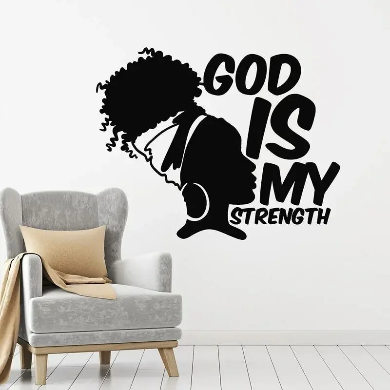 Африканская девушка Наклейка на стену God Is My Strength Цитаты Виниловая наклейка