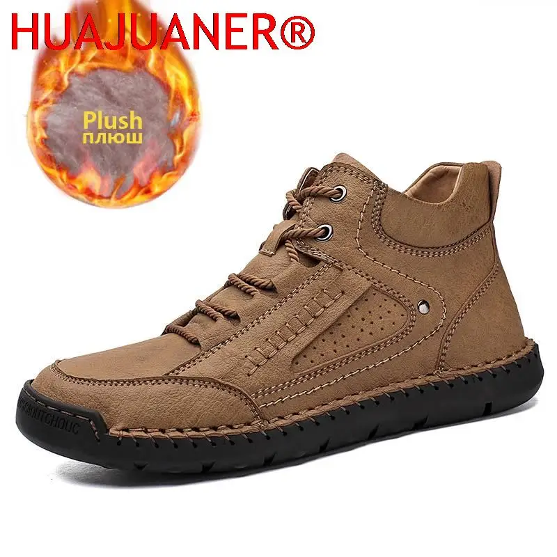 

Мужские Зимние ботильоны, модная кожаная повседневная обувь, уличная походная Нескользящая теплая удобная мотоциклетная дизайнерская обувь ручной работы