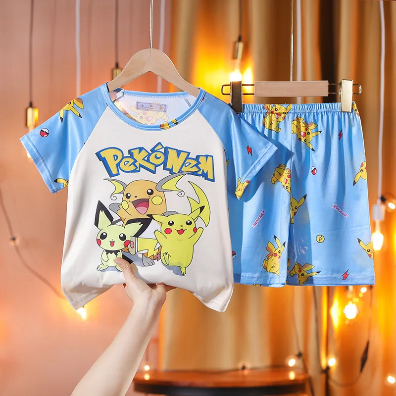 Pokemon Pikachu Summer Short Sleeve Shorts Cartoon Kids Clothes Pajamas Set Kawaii Toddler Girls Boys Pajamas Children Clothing images - 6