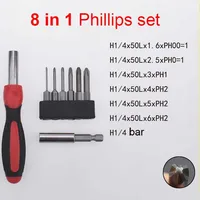 8 in 1 50mm long 1/4 Hex shank Torx Phillips Slotted Square Triangular Screwdriver bit set with handle extend rod bar hand Tools