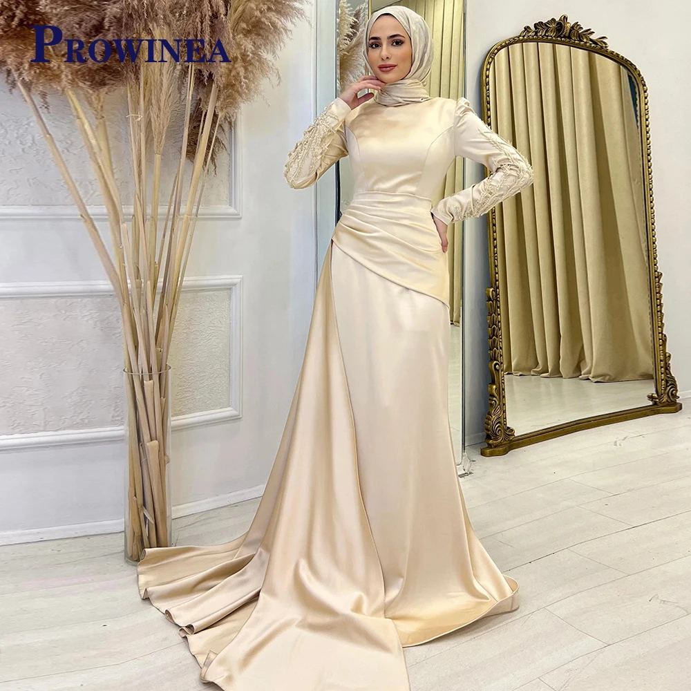 

Prowinea Long Sleeve Beautiful Tiered Evening Dresses Long Luxury Celebrity Appliques Zipper A-Line Persaonalised Abendkleider