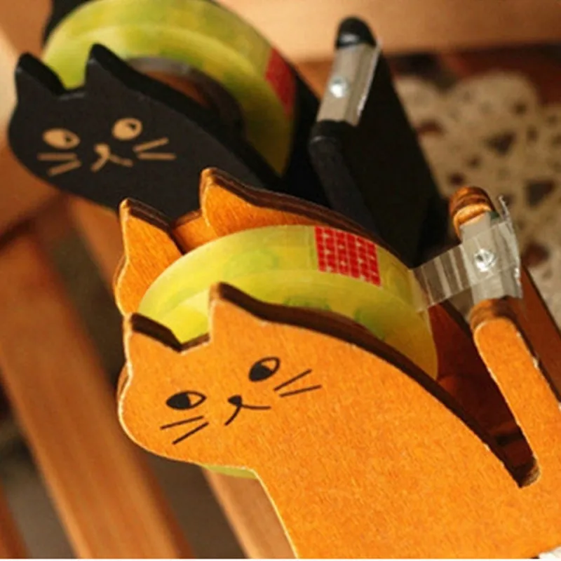 Wooden Roller Tape Accessory Tape Office Cute Cutter Manual Tool Tape Packing Vintage Cat Cartoon Washi Holder Sealing Dispenser images - 6