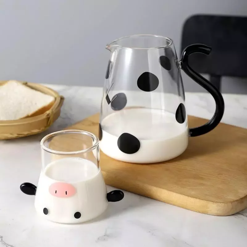 

Cute Cow Shape Jug Heat-Resistant Cartoon Cow Shape Tea Pot and Cup Set Water/Milk Cold Kettle Coffee Pot