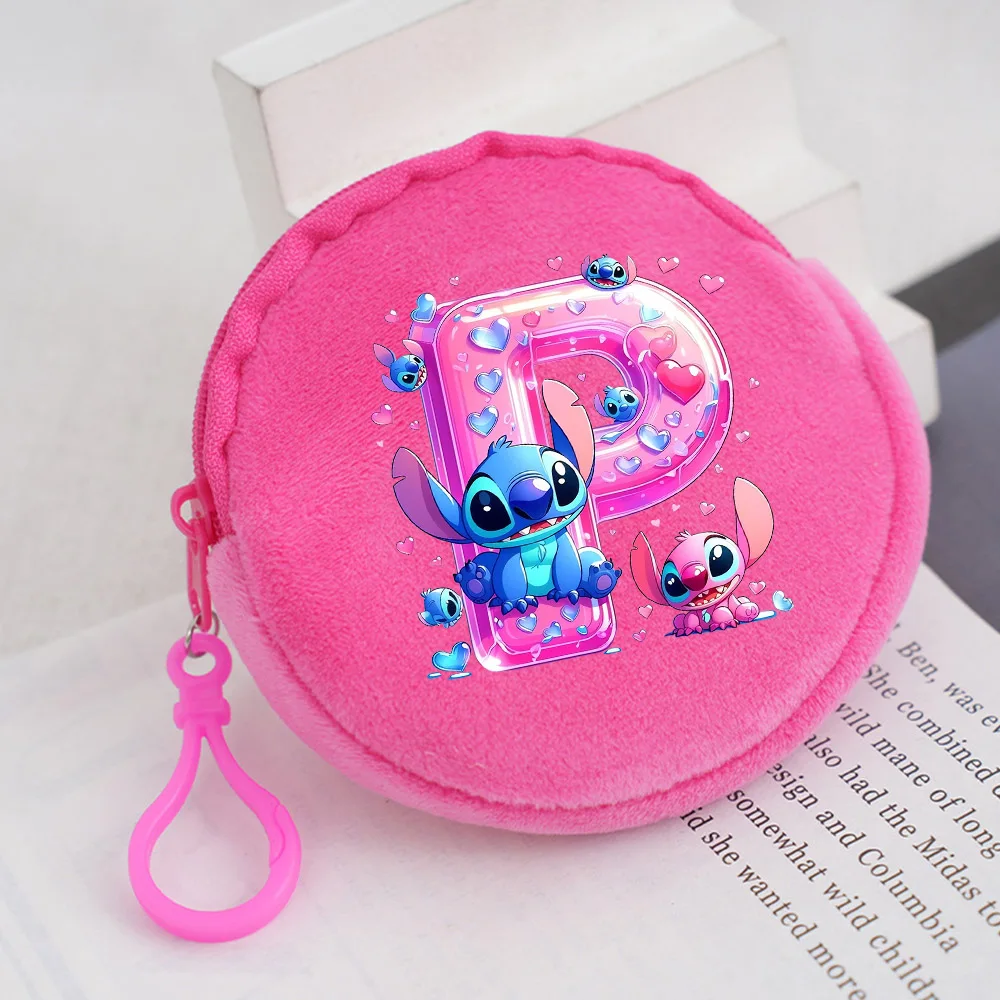 Disney Stitch Students Coin Purses Cartoon Letter A-Z Printed Plushes Wallets Protable Stich Mini Card Holders Organizers Bags
