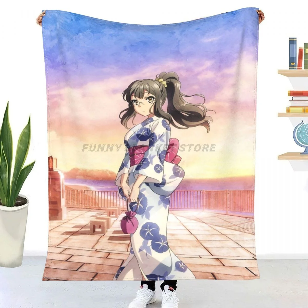 Futaba Rio Bunny Girl Senpai бросает одеяло с коллажем Фланелевое ультра-мягкое теплое для