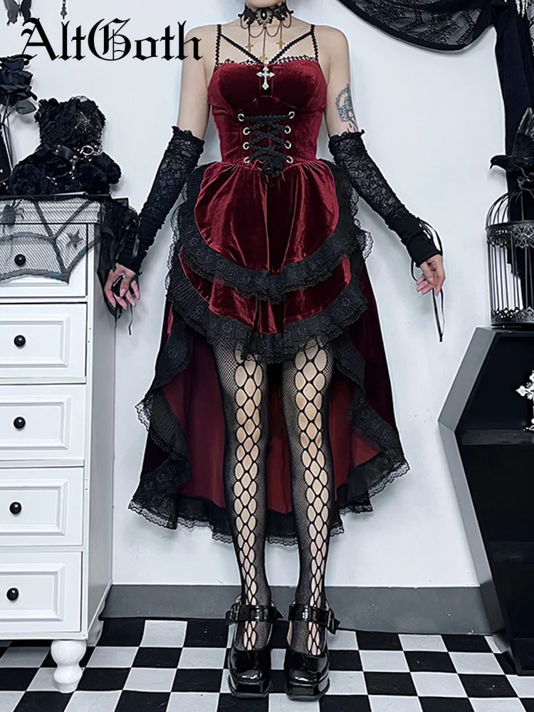 

Женское готическое платье-Лолита AltGoth Dark, винтажное кружевное лоскутное платье-корсет с высокой талией, одежда для Хэллоуина Y2k