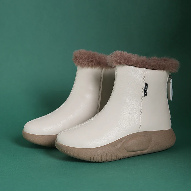 Winter Snow Boots Women Ski Boots Fluffy Hairy Lace Up Middle Calf Platform Flat with White Ski Boots Platform Boots Women Shoes