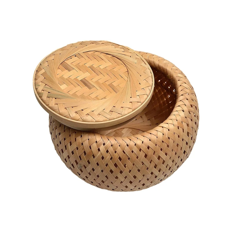 

Set Of 4 Small Decorative Bamboo Baskets With Lid For Storing Small Items Handmade And Braided Bamboo Storage Box