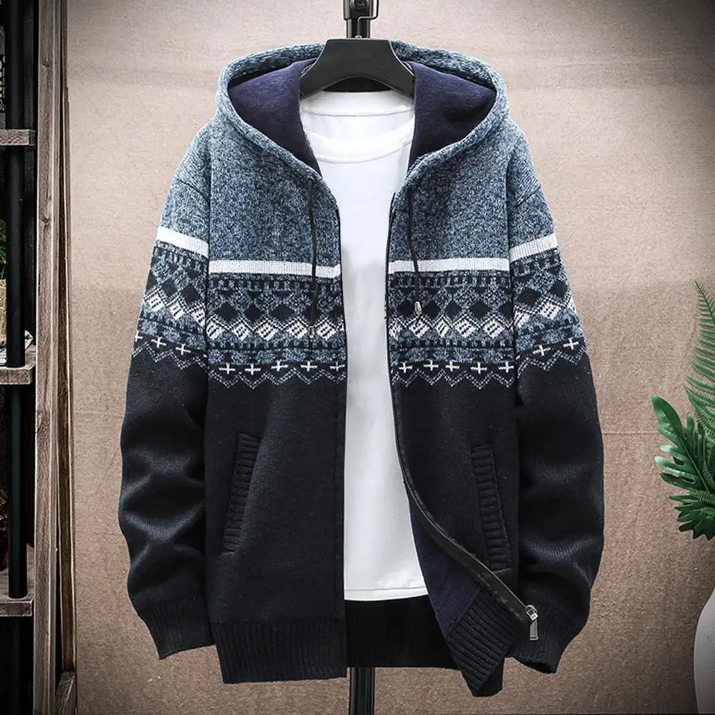 

Casual Men Jacket Thicken Knitted Autumn Winter Thicken Plush Knitted Cardigan Sweater