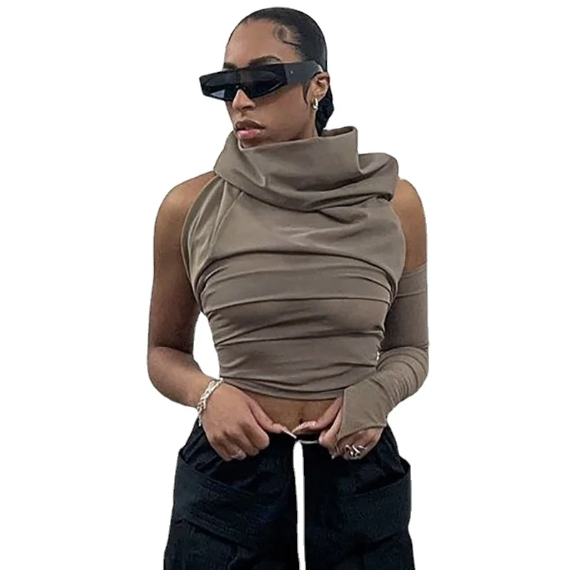 

Y2k Spring Summer New Women's Solid Color Casual Fashion Hooded Slim Top Backless Single Sleeve Small Elastic Slim Shape