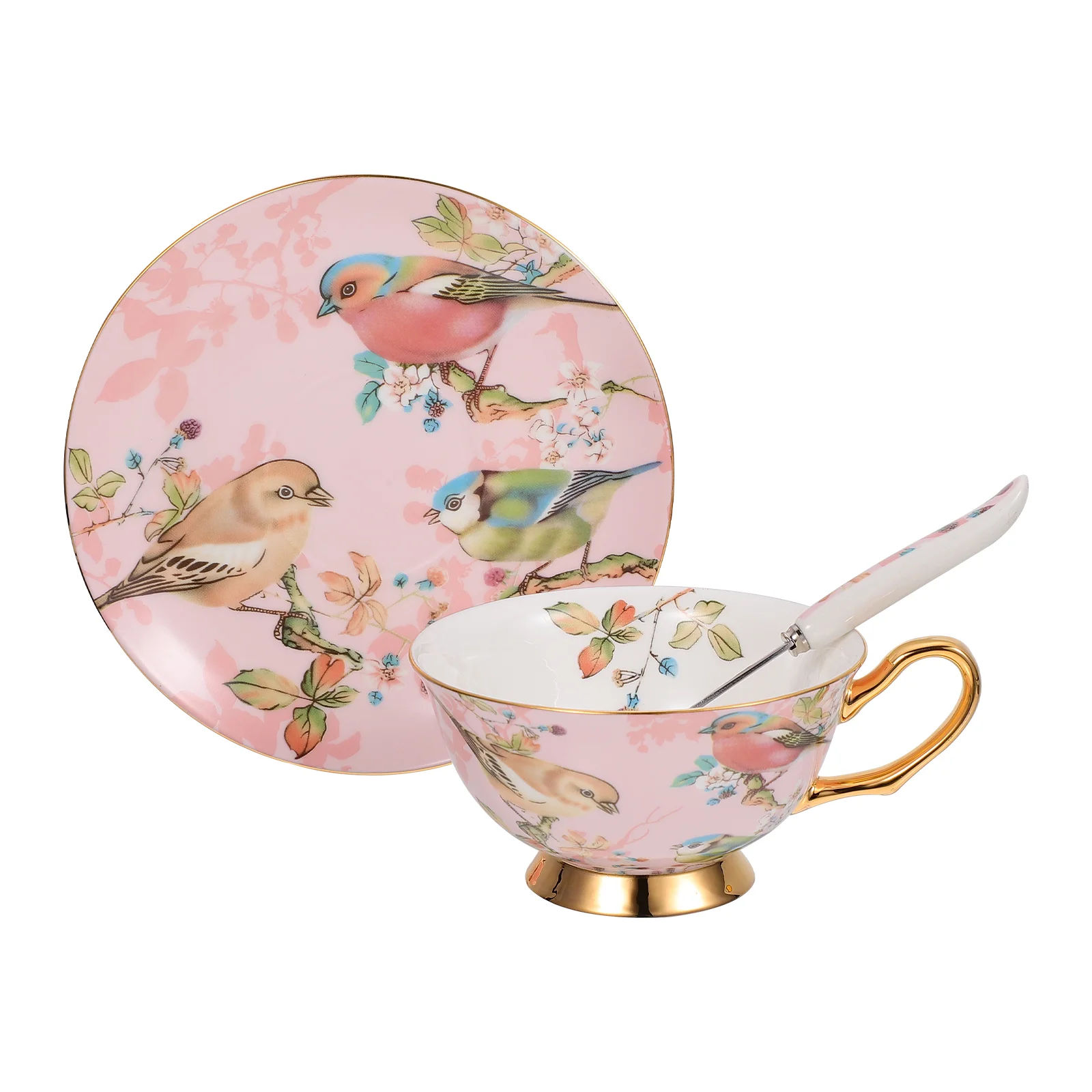 

Cup Mug Coffee Espresso Tea Ceramic Cups Cappuccino Saucer Set Watersaucers Bird Serving Chinese Porcelain