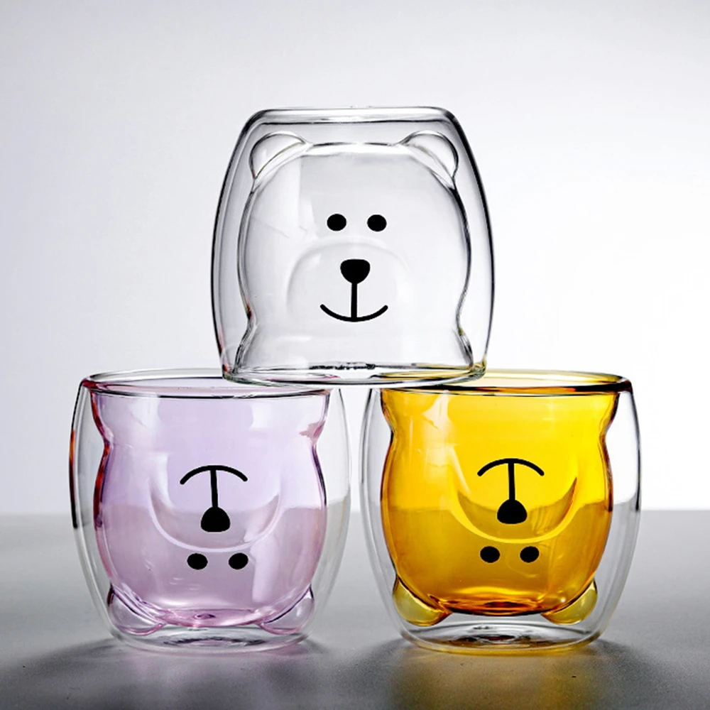 

Cute Cartoon Bear Glass Cup Double Wall Anti-scalding Milk Coffee Mugs Creative Drinkware Cups Valentine's Day Christmas Gift