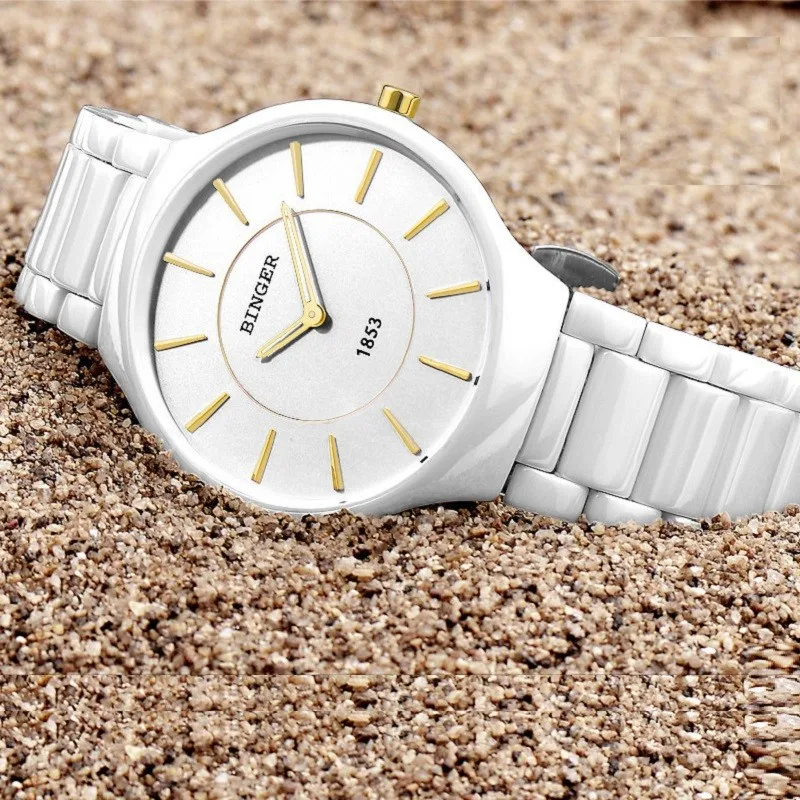 Switzerland Binger For Women Watch Ultrathin Ceramic Dial Couple Lovers Quartz Wristwatch 10atm Waterproof Montre Homme Relogios