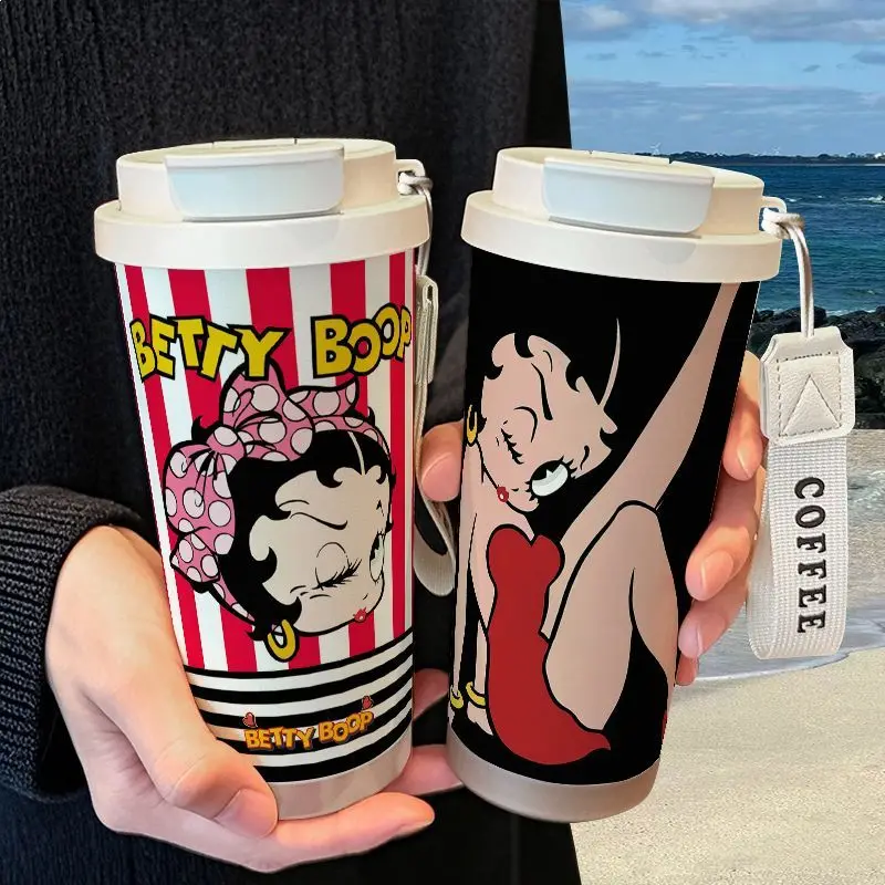 Фото Термос-кружка Kawaii Betty Boop с изображением, из нержавеющей стали 316, большой емкости, с соломинкой, для воды, автомобильная, для кофе, праздничный подарок №2