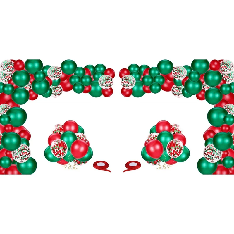 

Red Green Confetti Balloons 12Inch Helium Balloons Garland Arch Kit With Red Ribbon Christmas Party Balloons 102Pcs