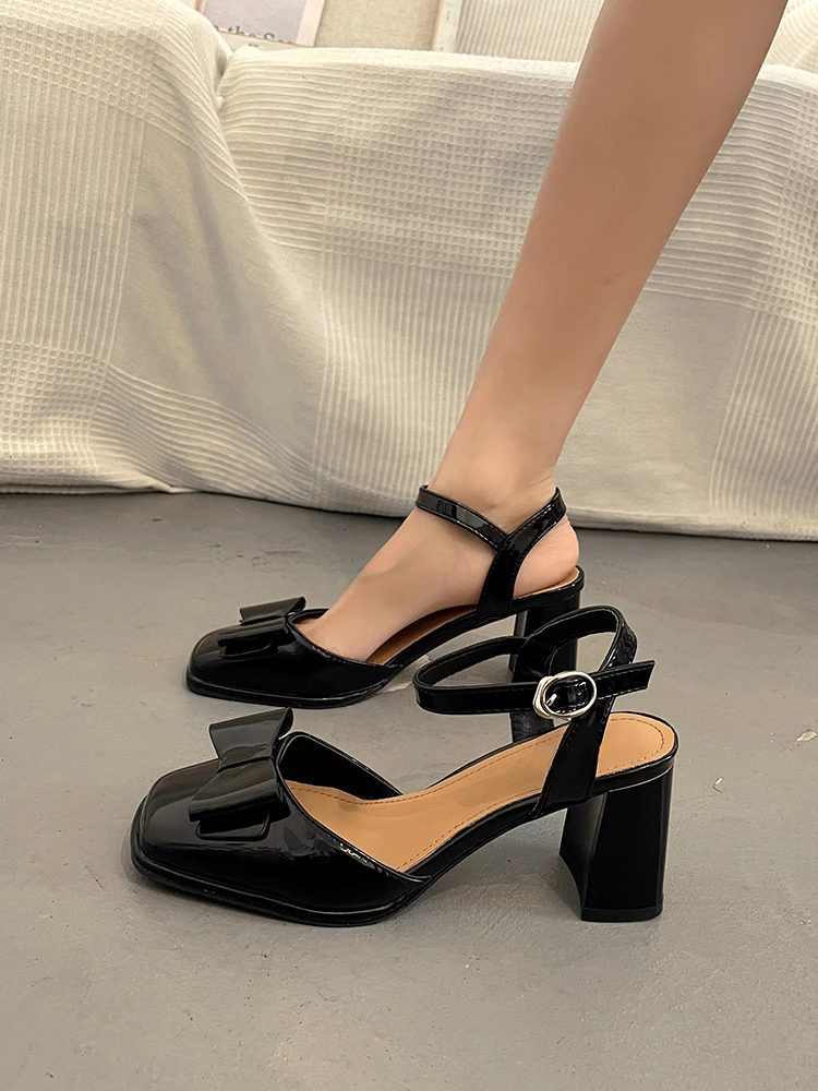 

2022 Summer Bow Elegant High Heels Woman Shoes Casual Black Vintage Sandals Party Non Slip Korean Fashion Shoes Female Slim Chic