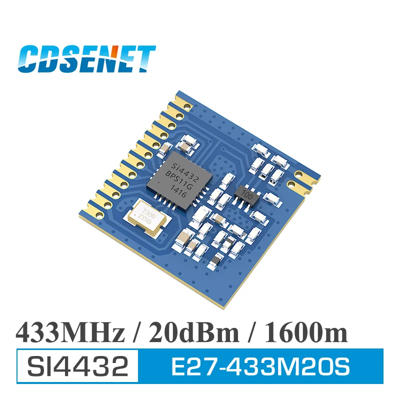 

SI4432 433MHz 100mW Wireless Transceiver Module E27-433M20S SPI SMD Stamp Hole RF Transmitter Receiver