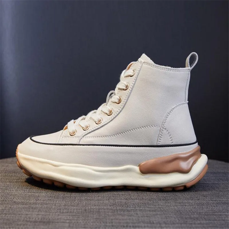 

Женские спортивные повседневные ботинки, высокие ботинки на толстой подошве, кожаная обувь на молнии, кроссовки на платформе, повседневные ...