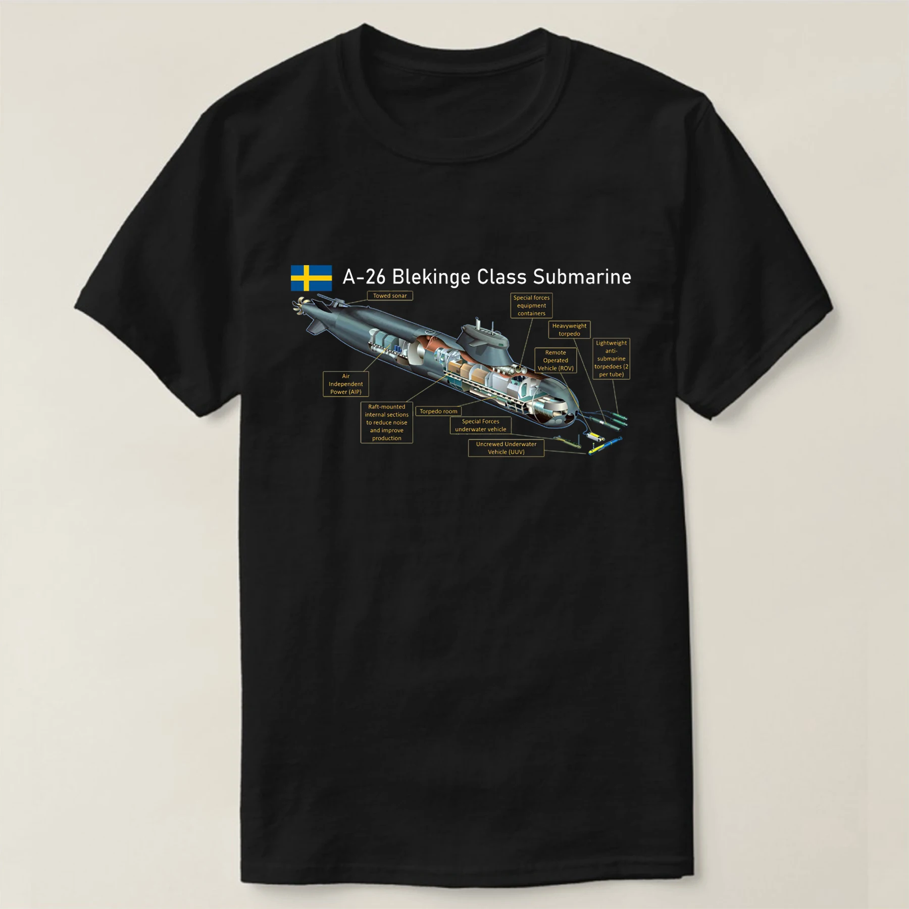 

"U-boot 2000" Swedish Navy A-26 Blekinge-class Submarine T Shirt. New 100% Cotton Short Sleeve O-Neck T-shirt Casual Mens Top