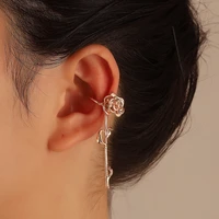 vintage gold color luxury rose flower ear clips for women fashion without piercing clip earrings ear cuff trendy jewelry