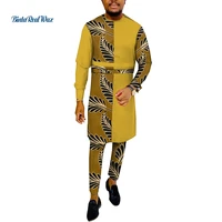 custom african mens clothes bazin riche patchwork long top shirts and pants cotton 2 pieces pants sets african clothing wyn1802