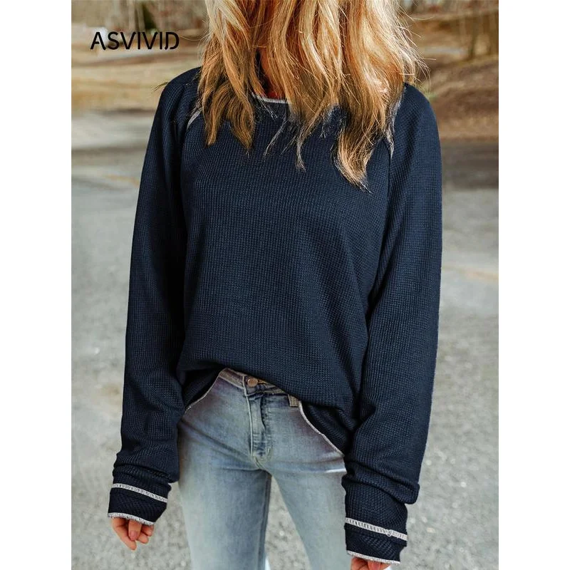 Женский однотонный контрастный вязаный Топ свитера для женщин повседневный